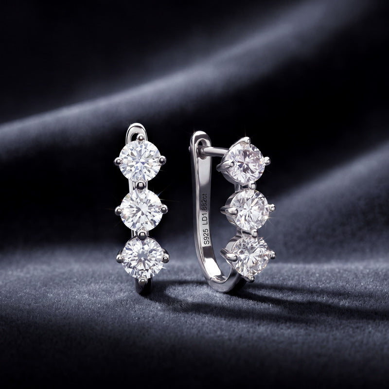 Three-Stone Lab-Grown Diamond Huggie Earrings – image 4