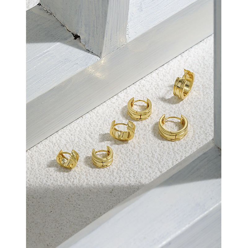 Minimalist Triple Ridge Hoop Earrings – ridged hoops