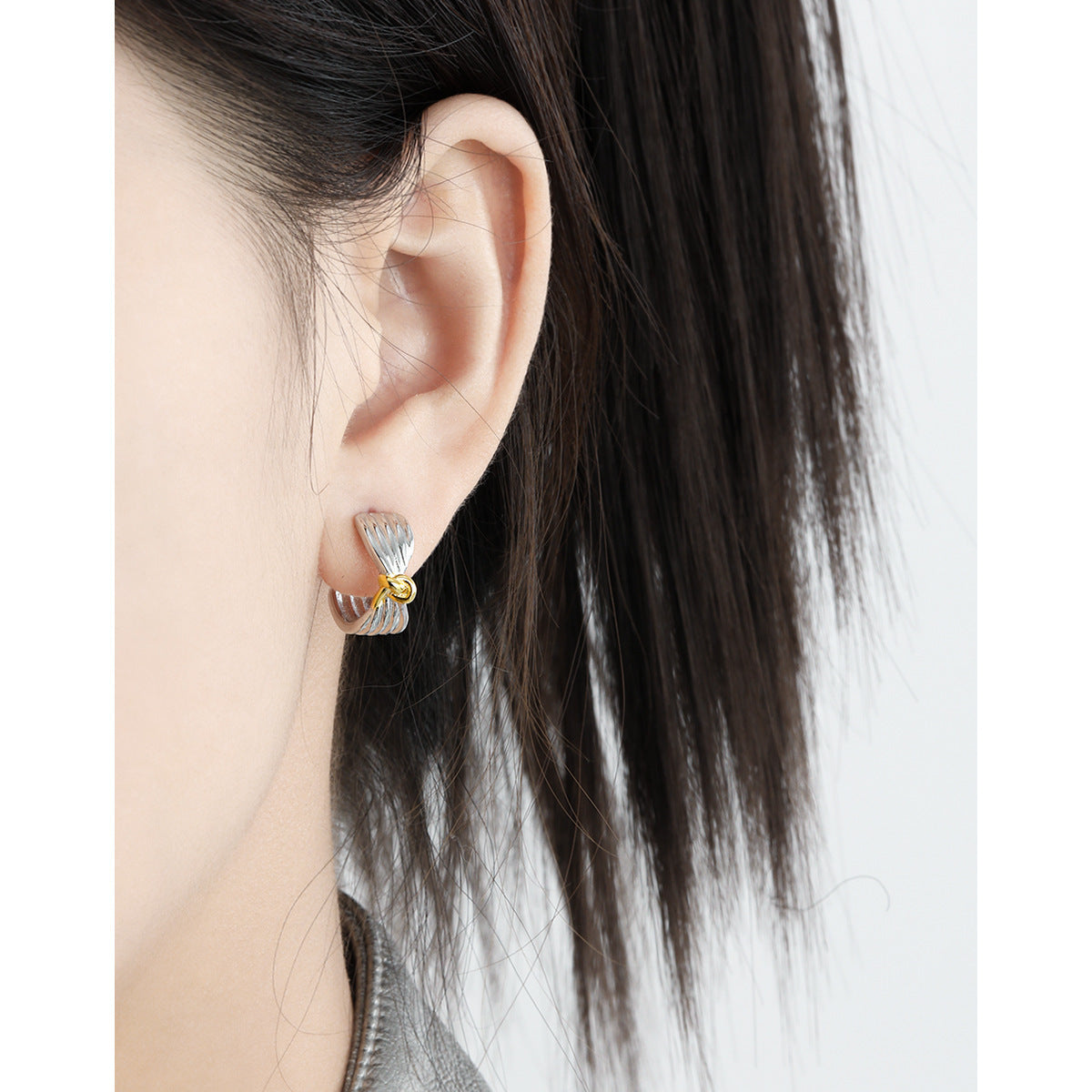 Sculptural Two-Tone Pleated Bow Studs – detail view 3