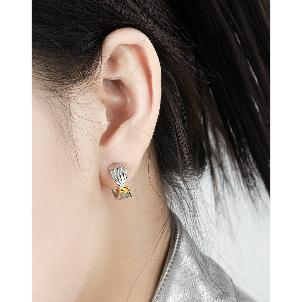 Sculptural Two-Tone Pleated Bow Studs – image 4