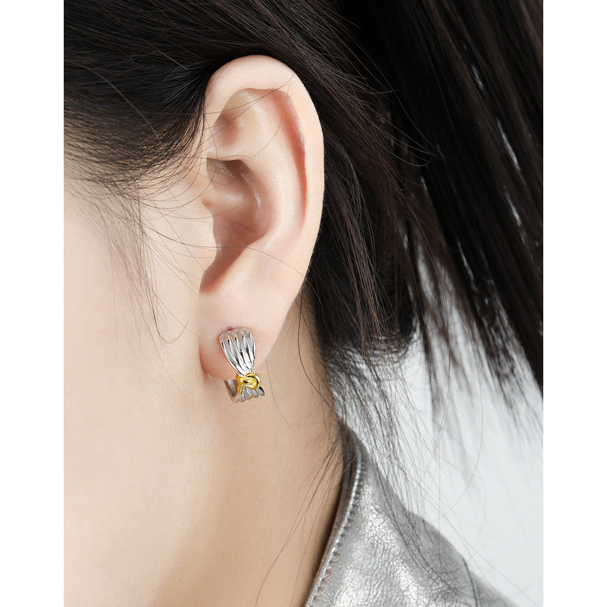Sculptural Two-Tone Pleated Bow Studs – image 4
