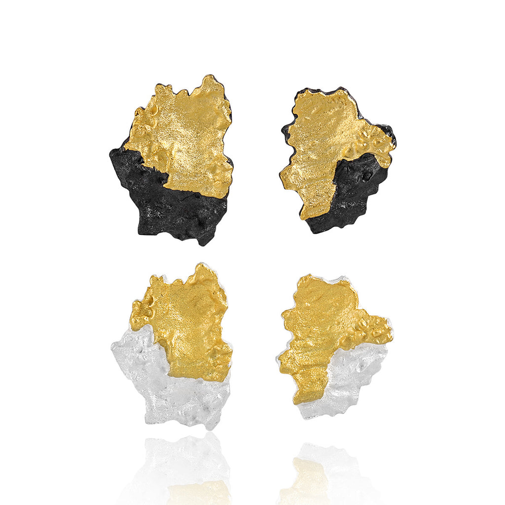 Two-Tone Raw Texture Stud Earrings