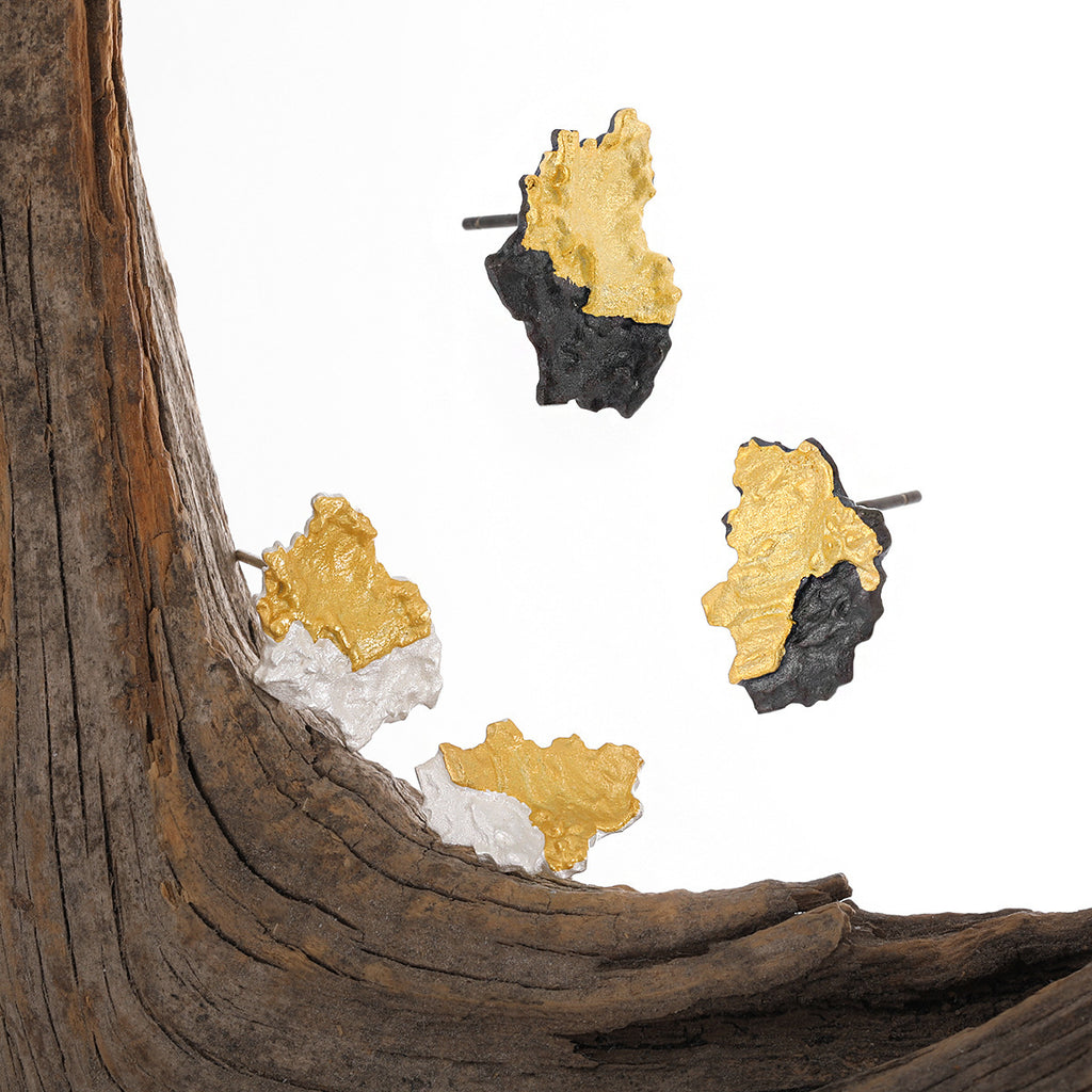 Two-Tone Raw Texture Stud Earrings – stud earrings in bulk