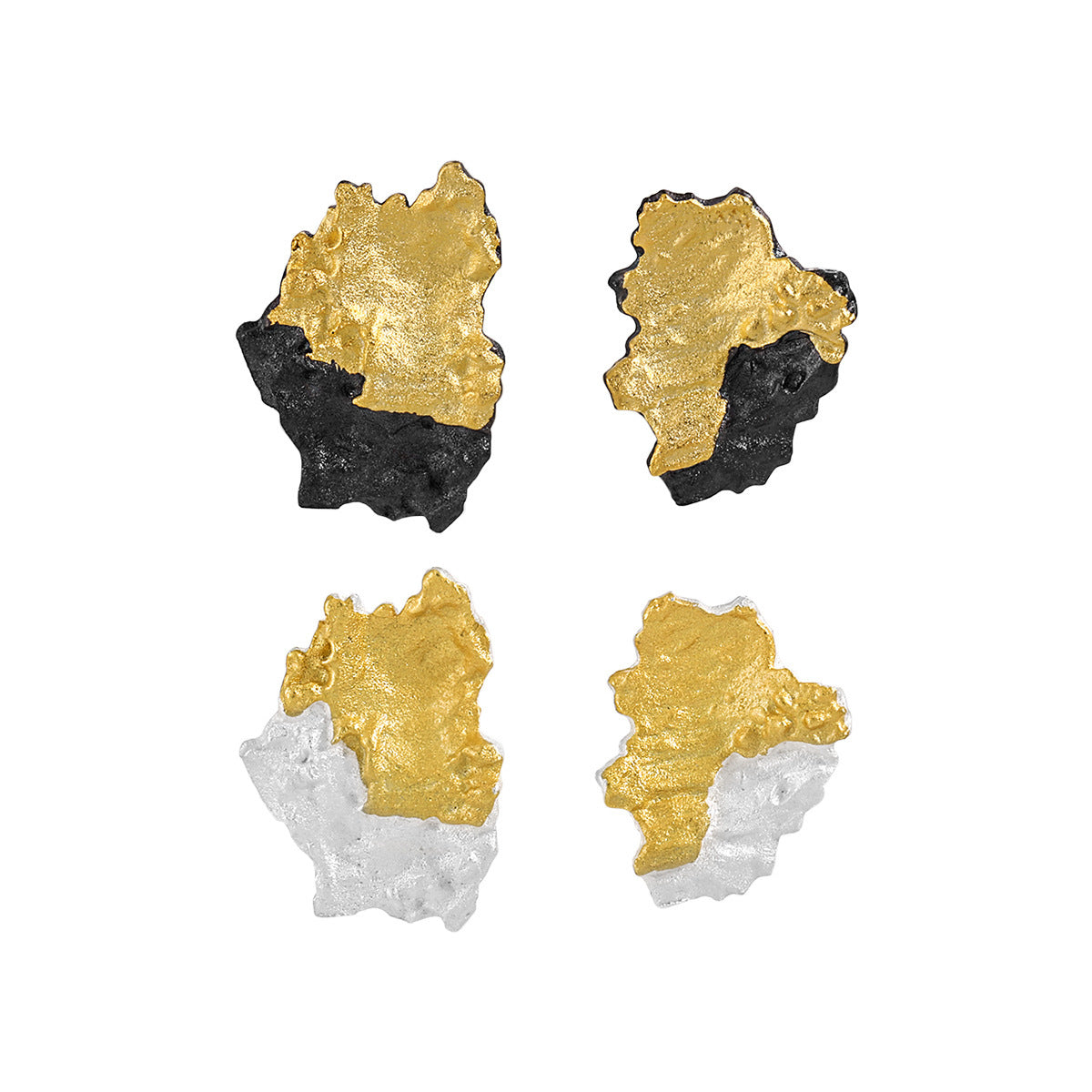 Two-Tone Raw Texture Stud Earrings – image 5