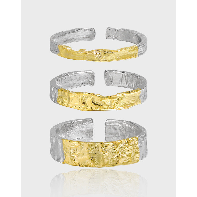 Two-Tone Raw Texture Open Band Ring