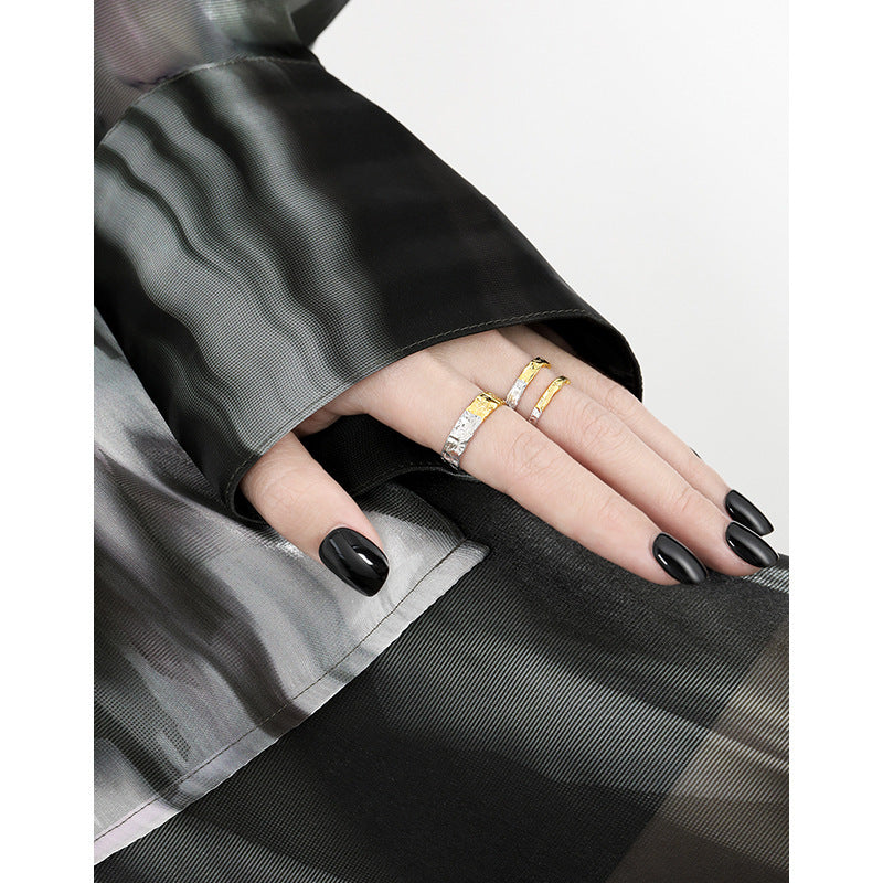 Two-Tone Raw Texture Open Band Ring – detail view 3