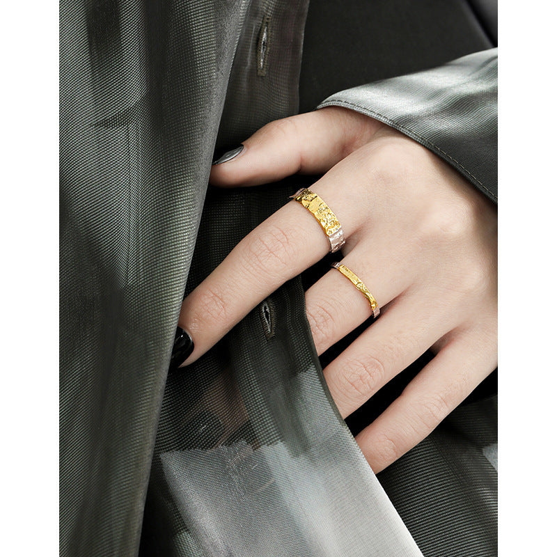 Two-Tone Raw Texture Open Band Ring – image 4
