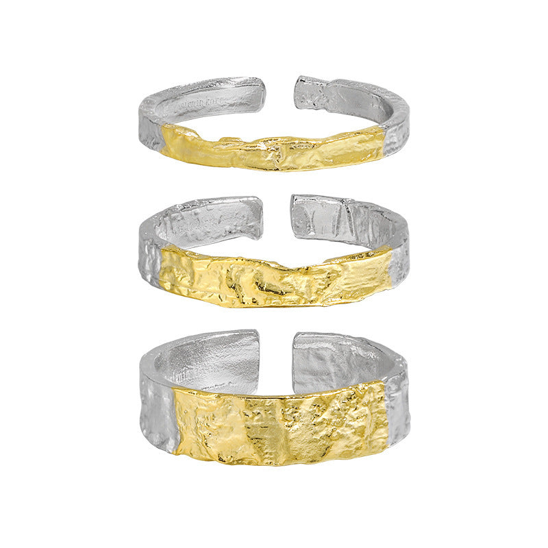 Two-Tone Raw Texture Open Band Ring – image 5