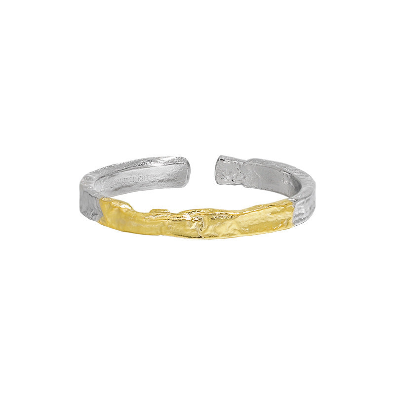Two-Tone Raw Texture Open Band Ring – image 6