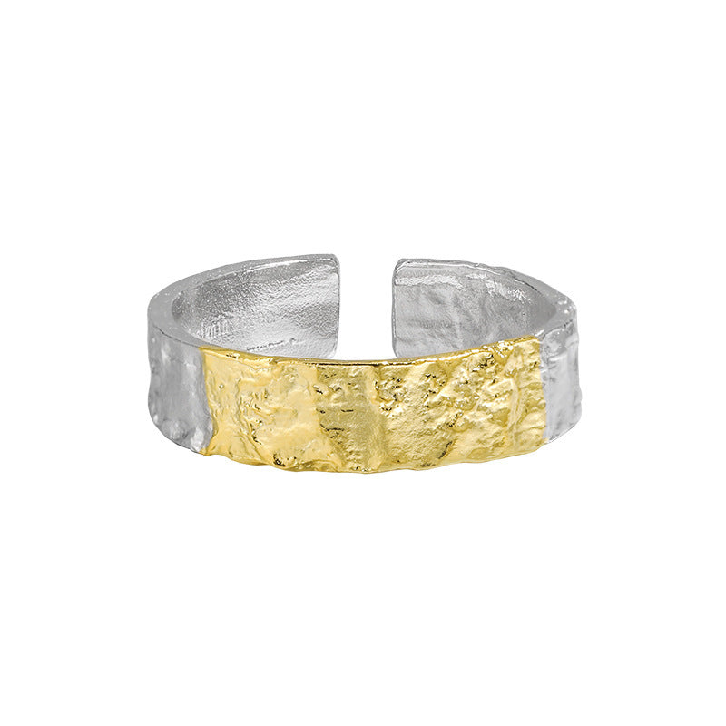 Two-Tone Raw Texture Open Band Ring – image 8