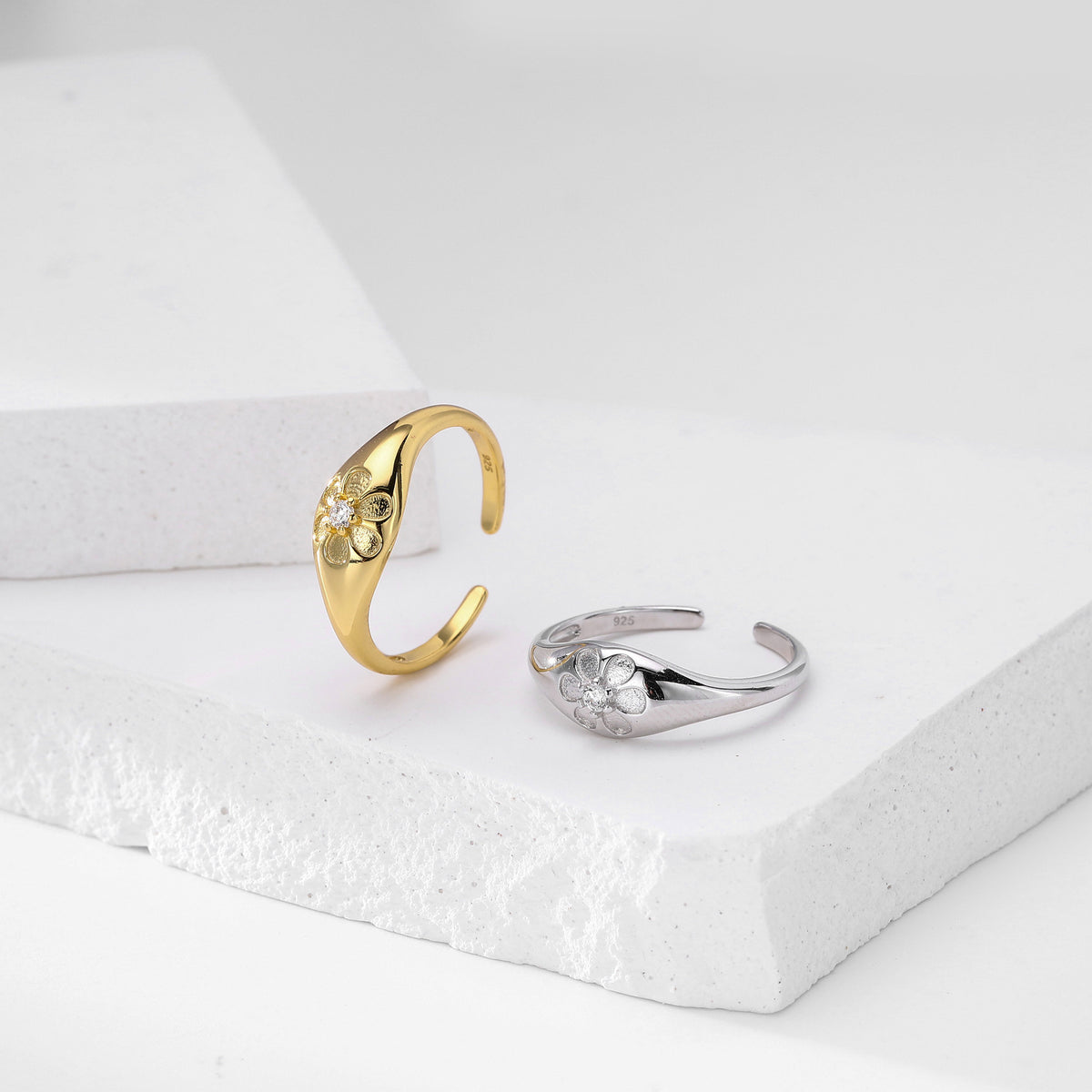Small Floral Zircon Open Ring