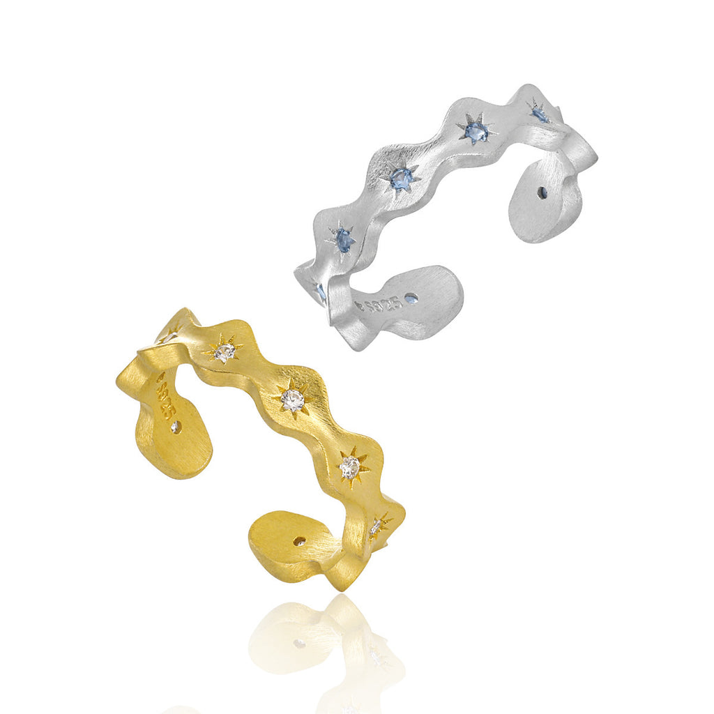 Matte Wavy Stone-Accented Open Ring