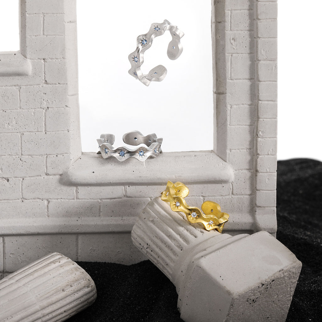 Matte Wavy Stone-Accented Open Ring – wholesale silver rings