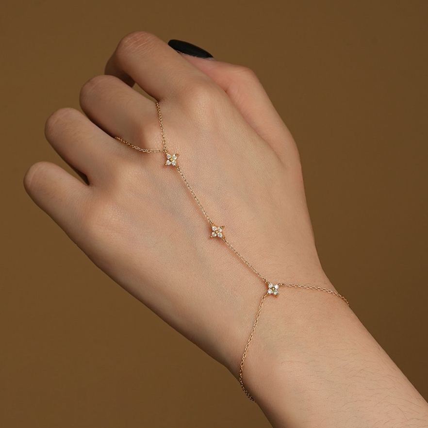 Floral Zircon Hand Chain Bracelet