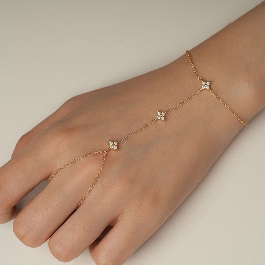 Floral Zircon Hand Chain Bracelet – detail view 3