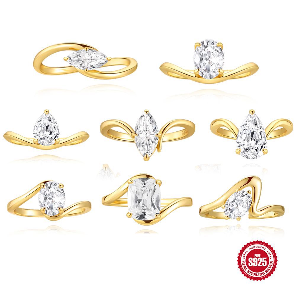 Geometric Line Zircon Engagement Ring