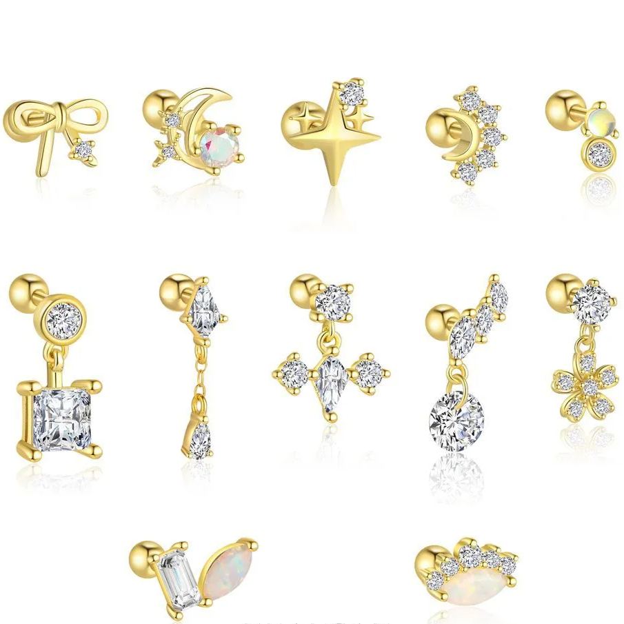 Zircon Round-Stud Earrings