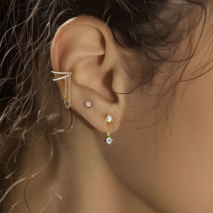 Zirconia Stud Earrings YCE303 – detail view 3